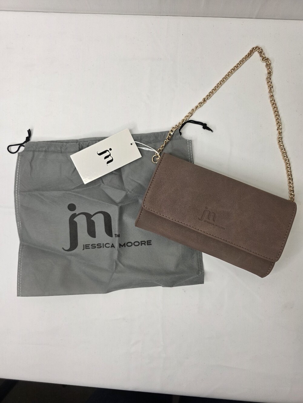 NWT Jessica Moore Fawn Brown Suede Clutch Crossbody Bag Dust Bag